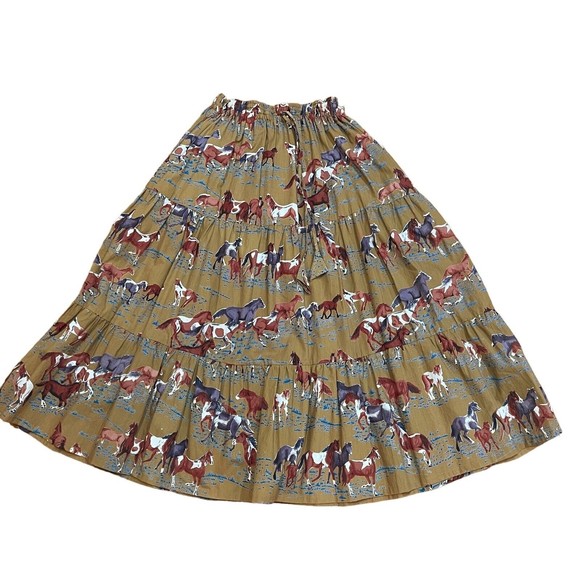 Why Not Dresses & Skirts - Why Not Womens Novelty Midi Skirt Size Medium M Tiered Wild Horses Print RARE